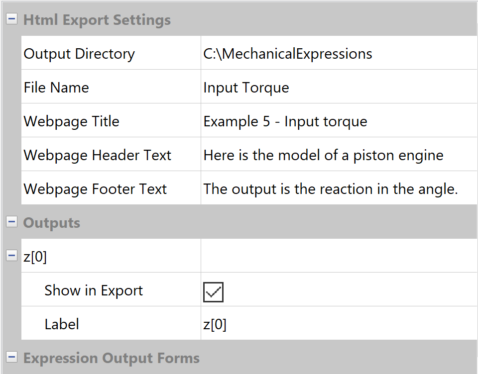 HTML export outputs